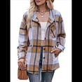 thumbnail image 3 of Camisa Clásica A Cuadros de Larga con Capucha para Mujer, Chaqueta Informal con Botones, Cárdigan de Lana y Bolsillos Laterales. Caqui XXL, 3 of 10