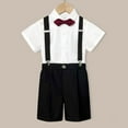 thumbnail image 2 of FAOWME Kids Boys Summer British Style Short Sleeved Shirt Spaghetti Shorts Bow Tie 4PC Children Performance Suit Black 7-8 Years, 2 of 5
