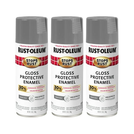 (3 Pack) Rust-Oleum Stops Rust Advanced Gloss Smoke Gray Protective Enamel Spray Paint, 12