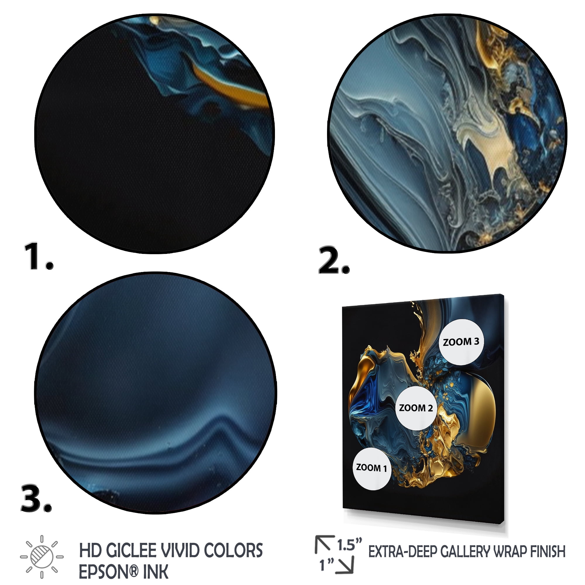 Designart Abstract Marble Geode Blue And Gold Canvas Wall Art