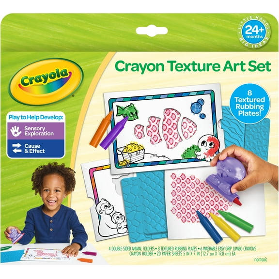 Crayola Texture Art Kit for Kids, Large Toddler Crayons & Textured Rubbing Plates, Adaptive Art Activity Set, Gift for Toddlers, 2 