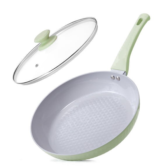 KITEXPERT 11-Inch Ceramic Frying Pan with Lid, Diamond-Textured Nonstick Skillet, Induction Compatible Cookware for Gas, Electric & Ceramic Stovetops, Sage Green