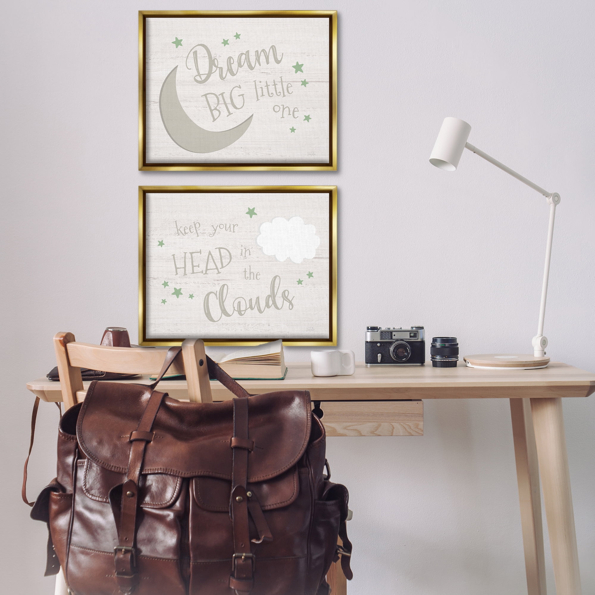 Stupell Industries Nursery Dreams Quotes Text & Numbers Painting Gold Floater Framed Canvas Art Print Wall Art, 31 x 25, Set of 2