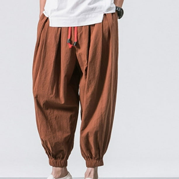 Long Pants For Men Men Casual Solid Trendy Tether Closure Loose