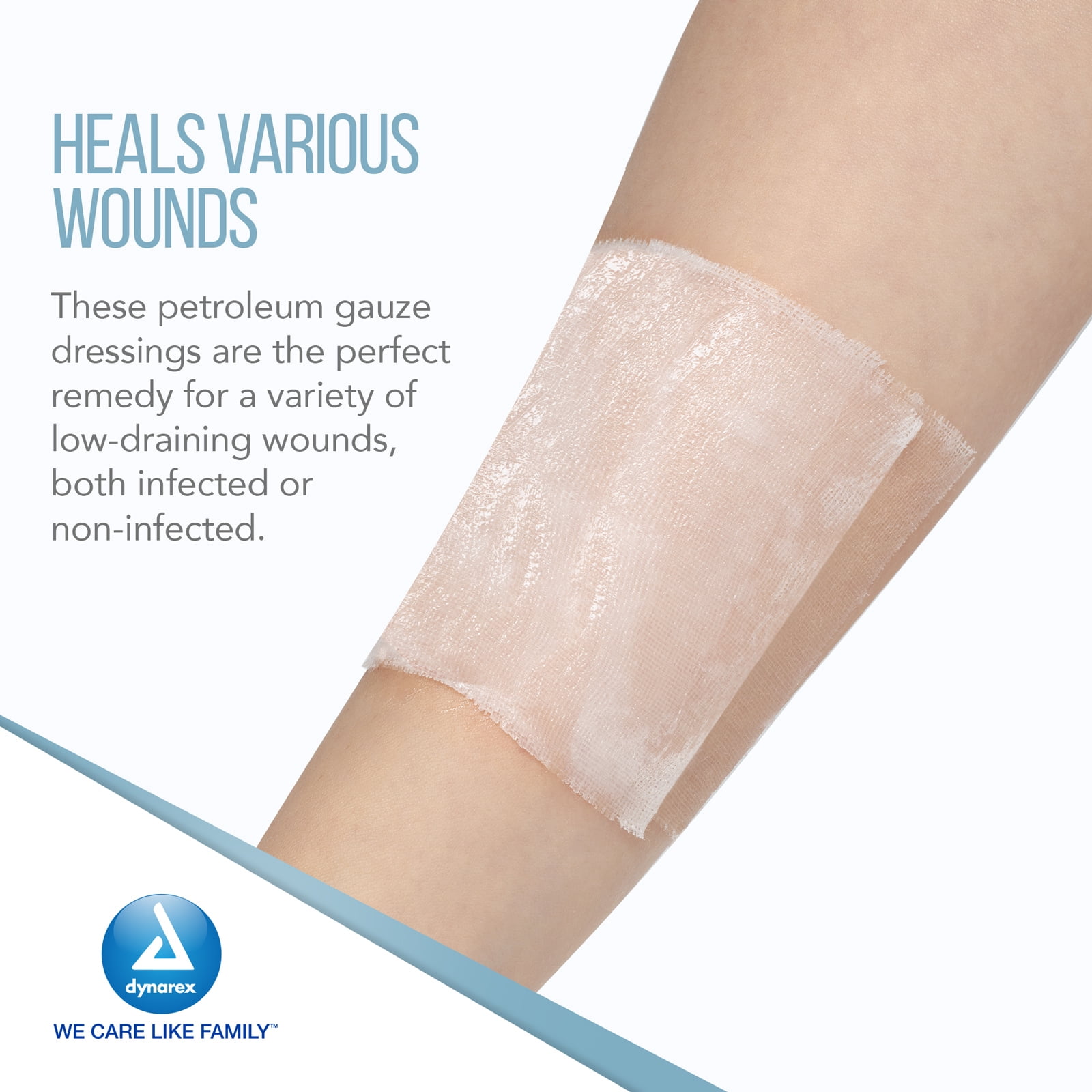 Dynarex Petroleum Gauze Dressings, 3" x 9", Sterile & Latex-Free, Non-Adherent Gauze Impregnated by Petroleum Jelly for Wound Care, Single Pouches, 1 Case of 200 (4 Boxes of 50)