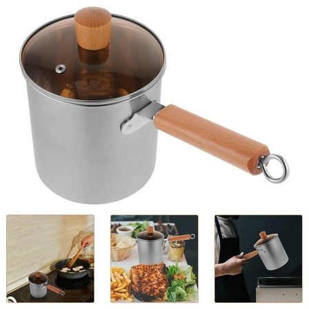 SEWCHICS Stainless Steel Small Deep Fryer with Wooden Handle, Versatile Home Cooking Appliance for Easy Frying