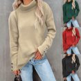 thumbnail image 2 of Suéter de punto con cuello alto y botones a rayas para otoño e invierno, estilo europeo y americano, color sólido, informal, suelto, de talla grande para mujer, 2 of 5