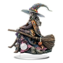 geerera Halloween Witch Acrylic Sign, 2D Tabletop Plaque, Tiered Tray Decor, for Home Living Room, Office Desk, Shelf Display