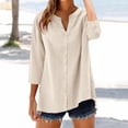 thumbnail image 5 of Women's Plus Size Cotton Linen Shirt, 3/4 Sleeve Button Down Blouse, Loose Fit Breathable Casual Top for Work, Daily Wear and Versatile Outfits Beige XL, 5 of 9