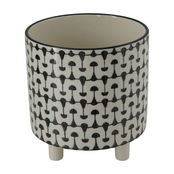 Creative Co-Op Round Stoneware Planters with Geometric Prints, Black and White