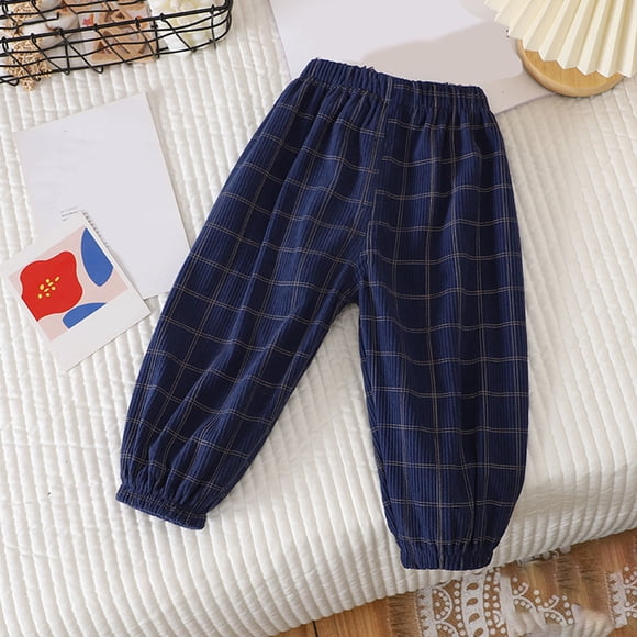 MKOSPLRT Pantalons en Velours Côtelé à Carreaux pour Enfants de 1 à 7 Ans, Pantalons de Survêtement Taille Haute pour Fille Garçon, Pantalons Vintage à Bas Resserré, Pantalons de Survêtement Confortables