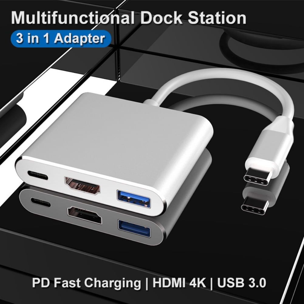 YiLBX USB C to HDMI Multiport Adapter, USB 3.1 Gen 1 Thumderbolt 3 to HDMI 4K Video Converter/USB 3.0 Hub Port PD Quick Charging Port