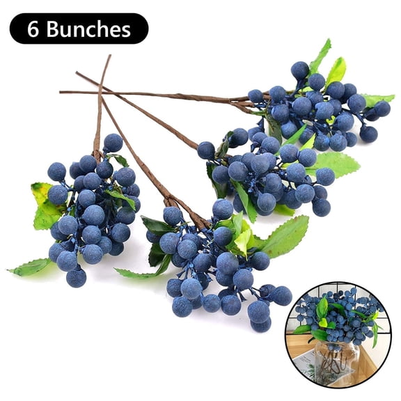 Tripumer 6 Bunches Handcrafted Blueberry Stems Artificial Fake Faux Blueberry Stems for Decorative Party Wedding