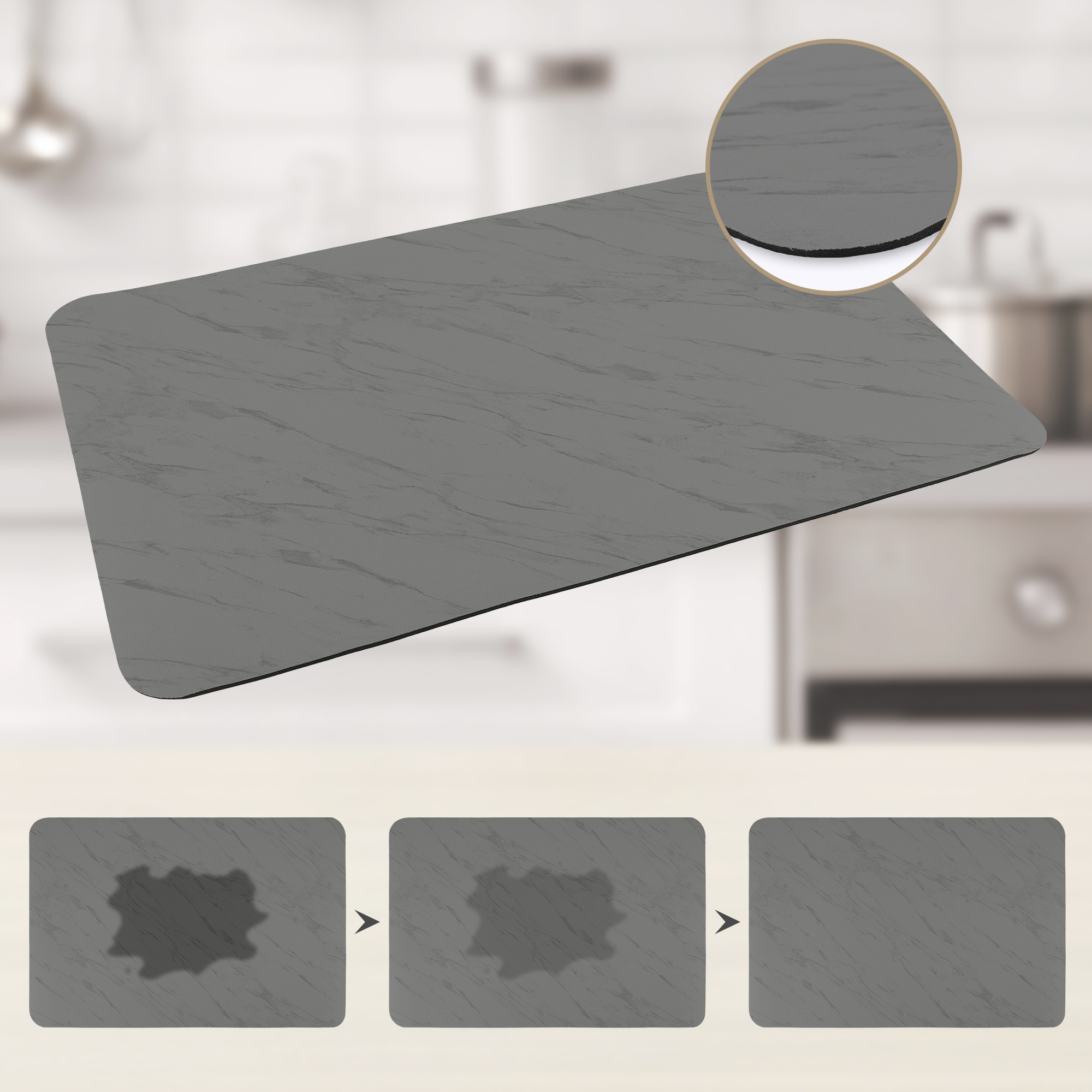 Unique Bargains Diatomaceous Stone Dish Drying Mat Dish Drying Mats Black 23.6*15.7 inch