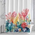 thumbnail image 2 of Summer Ocean Bathroom Shower Curtain, Watercolor Red Green Coral Waterproof Washable Soft Bath Curtain for Bathtub Decor with 12 Hooks&Grommet, 36x78 Inch, 2 of 9