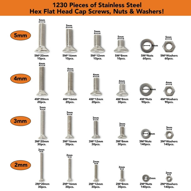 Mccawe 304 Stainless Steel Bolts Washers And Nuts M2 M3 M4 M5 Storage Organizer Corrosion Resistant Automobile Appliance Computers 1230 Piece Assortment Walmart Com Walmart Com