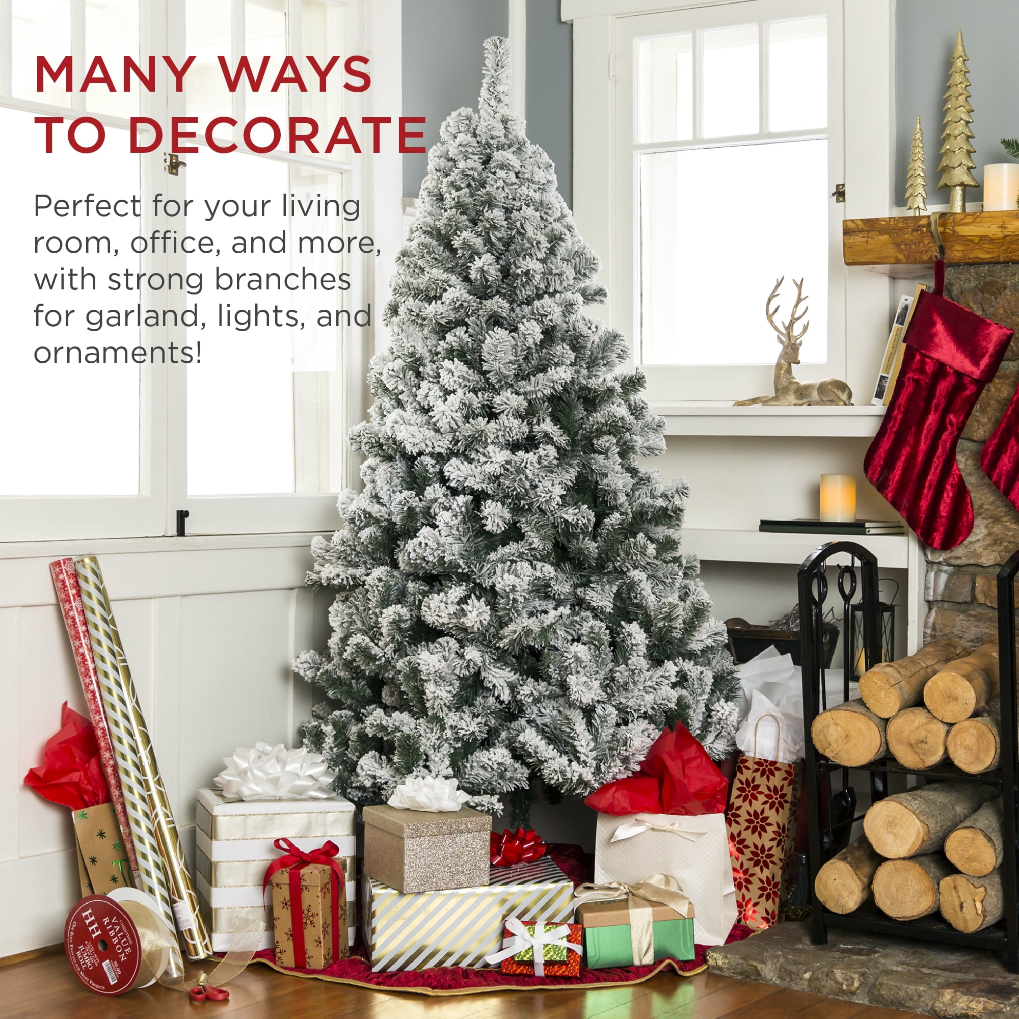 6ft PreLit Pine Snow Flocked Christmas Tree Black Friday Deal...