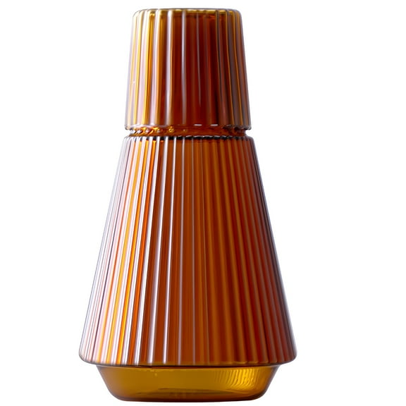 Amber Glass Water Carafe Set with 150 ml Cup, Heat-Resistant Glass Pitcher for Bedside, 1000 ml Capacity with Geometric Design, Ideal for Nightstand Use, Elegant Home Decor Gift Set
