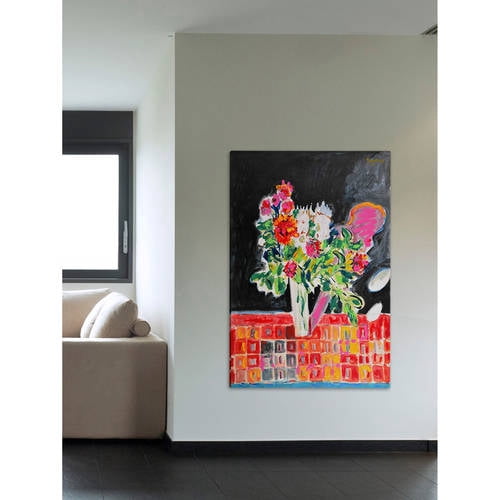 "Flowers on a Checkered Cloth" Painting Print on Wrapped Canvas