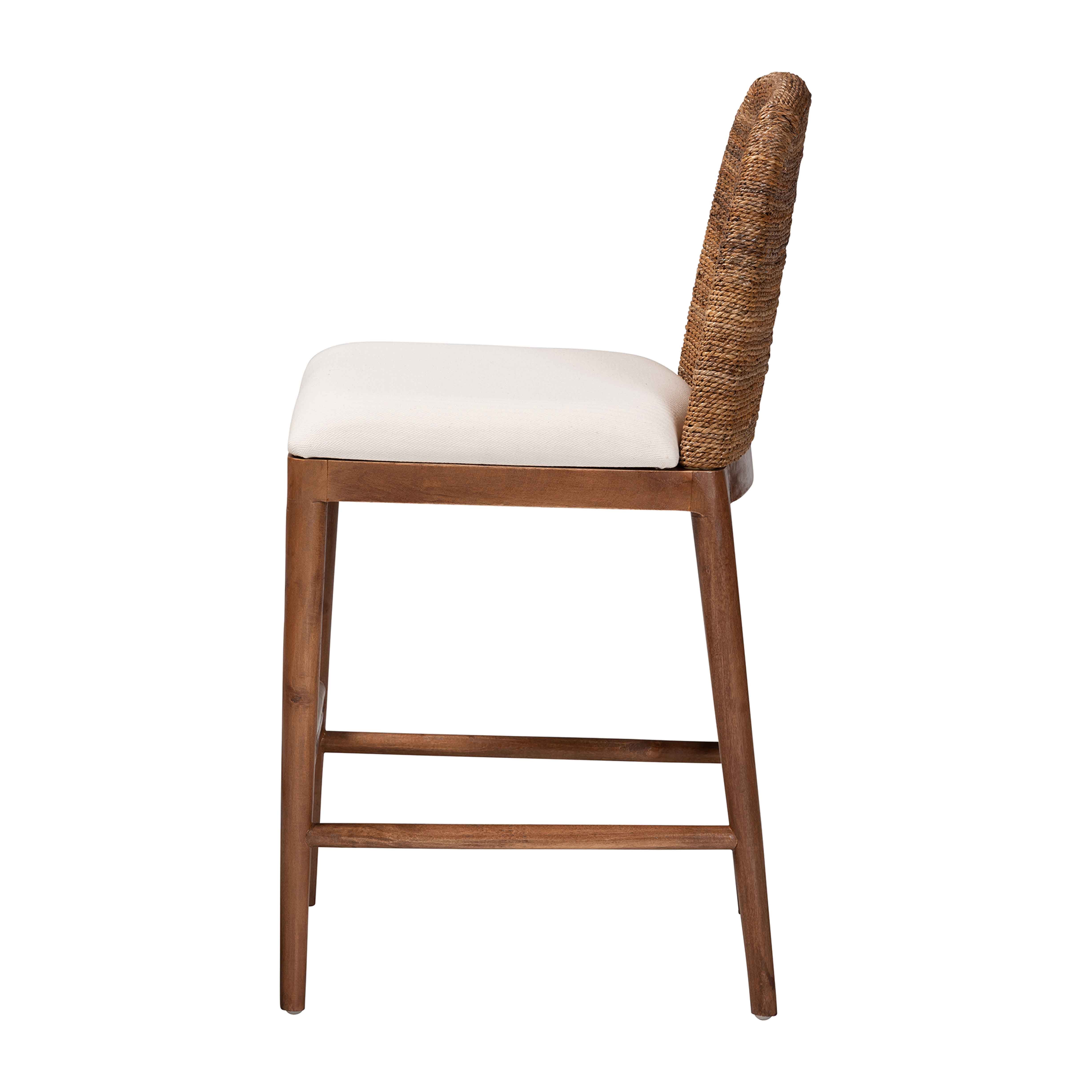bali & pari Nadim Acacia Wood and Seagrass BOHO Counter Stools, Natural Seagrass