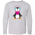 thumbnail image 3 of Inktastic Cute Penguin, Penguin With Ear Warmers, Scarf Long Sleeve Youth T-Shirt, 3 of 5