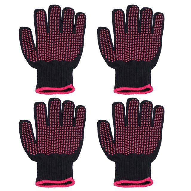 Gants de Cuisine, Mitaines de Four Haute Température Résistant 4Pcs pour Barbecue pour Cuisine Rose Rouge Silicone Rose Bord Rouge, Bord Rose en Silicone Blanc