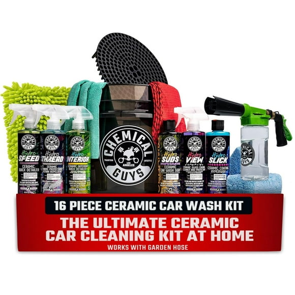 Kit de Lavado y Protección de Coches con Cerámica Chemical Guys 16 Piezas Negro con Pistola de Espum