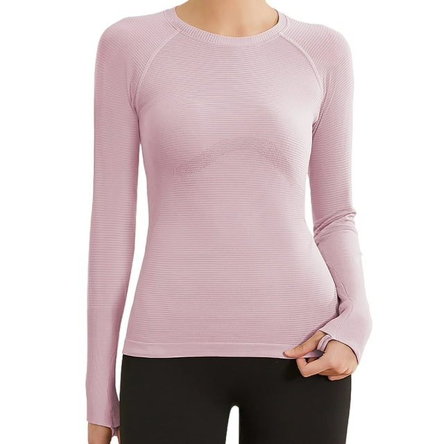 fheaev Chandails à Manches Longues pour Femmes Col Rond Chandail du Bas Ajusté Décontracté Extensible Ajusté sous-Blouses Entraînement Haut de Sport Pilates Vêtements de Mise en Forme Couche de Base Hauts