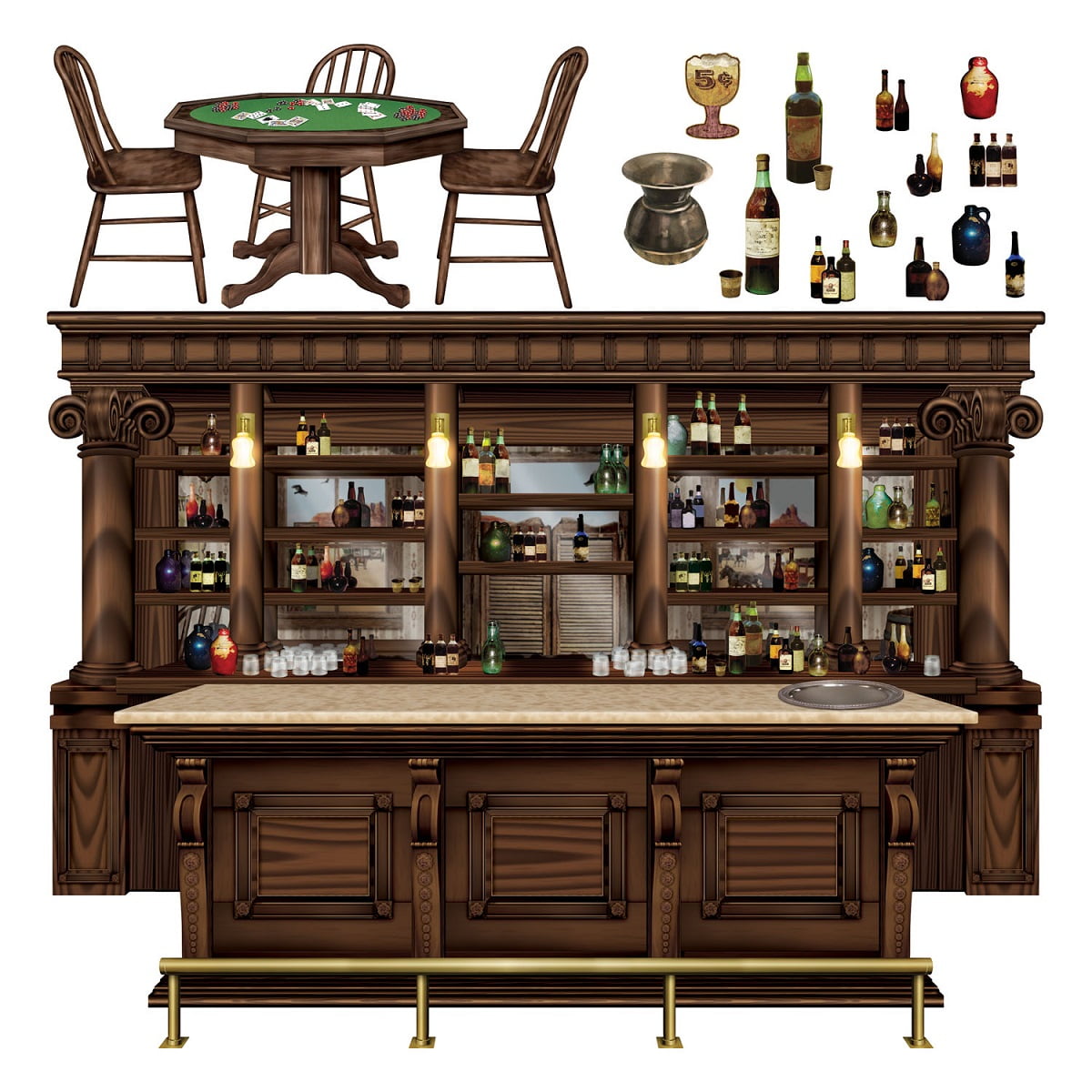 Beistle Club Pack of 180 Western Saloon Bar, Poker Table and Bottles ...