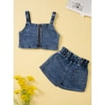 thumbnail image 3 of Bagilaanoe 2PCS Little Girls Denim Set Sling Tie-Up Crop Camisole Tops + Ruffle Denim Shorts 1-6 Years Kids Girls Summer Cozy Outfits, 3 of 9