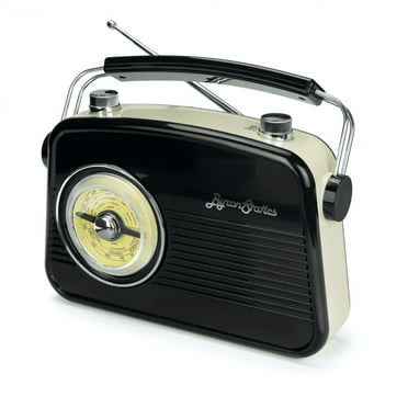 ByronStatics Black AM FM Radio - Small Portable Radios Vintage/Retro with Headphone Jack, Large Analog Rotary Tuning Dial - Power Plug or 4 x 1.5V AA Battery