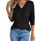 thumbnail image 1 of Blusas de Punto Gofre para Mujer, Blusas Casuales de Larga con Farol, Cuello en V, Camisetas Oversize. Negro L, 1 of 8