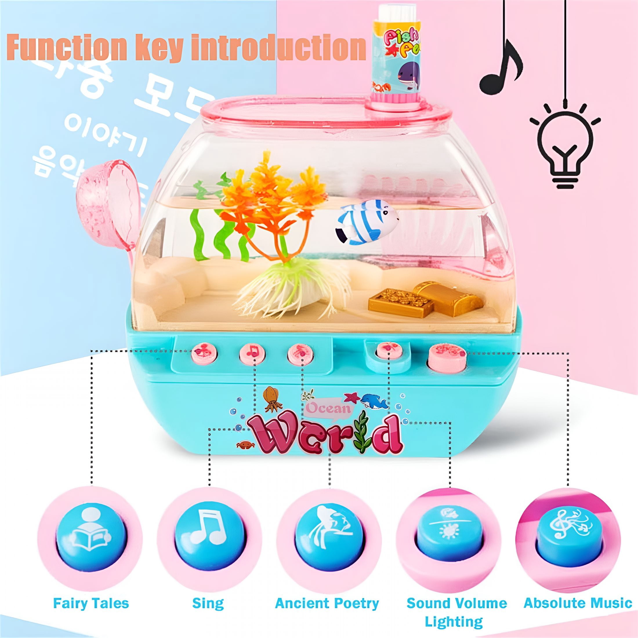 ACDANC Mini Aquarium for Kids Fishing Toys Artificial Fish Tank with Moving Fish,Light,Music,Fishing Rod Fishing Net Pretendplay Toy