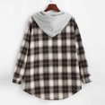 thumbnail image 3 of LEAVINGSUO Hooded Sweaters for Women,Women's Casual Long Sleeve Plaid Buttoned Curved Hem Hooded Warm Coat Jacket, 3 of 6