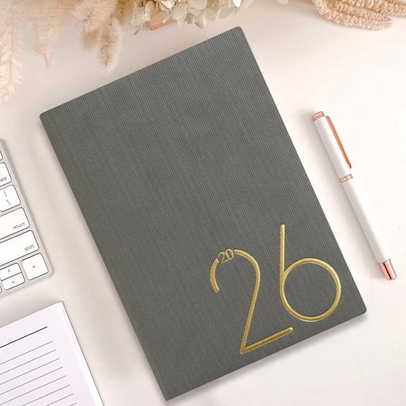 1Pc 2026 Hardcover Planning Agenda Book,Weekly & Monthly Planning Notebook With Gold Foil Design,Weekly and Monthly Calendar Planner,Softcover Productivity Organizer,School Office Supplies,E