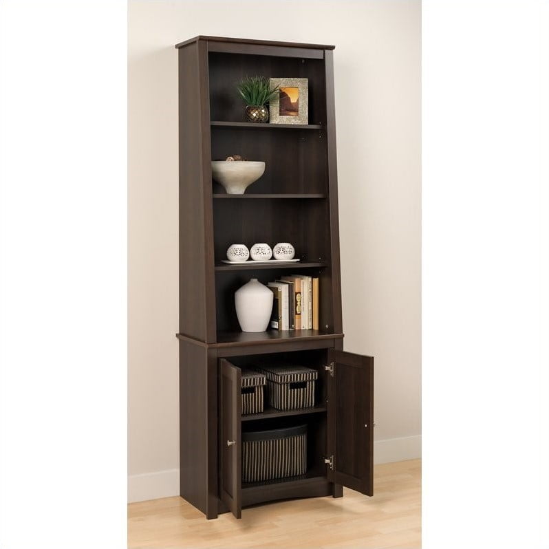 Prepac 6-Shelf Slant Back Bookcase with Doors, Espresso