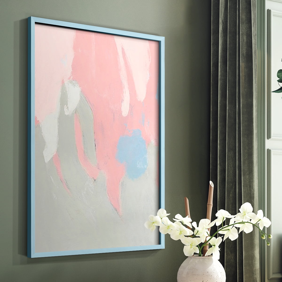 Blushing Abstract I Framed Print in Blue Solid Wood Framed Print No Nail Hanging