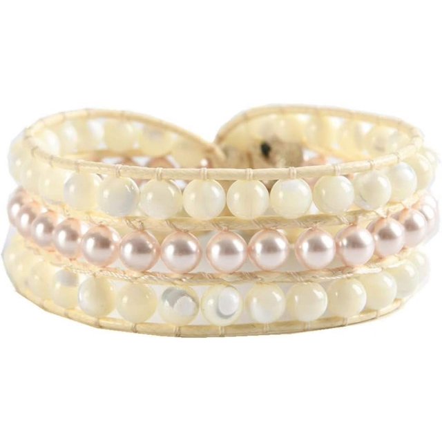 GHSDFBB Boho Handmade Natural Stone Bead 3 Row Wide Wrap Wrist Statment Bracelet Jewelry Collection