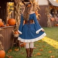 thumbnail image 6 of Renaissance Dress Women Off the Shoulder Bell Sleeve Two Tone High Low Ruffle Maxi Dresses Halloween Peasant Medieval Gothic Outfit Blue M, 6 of 8