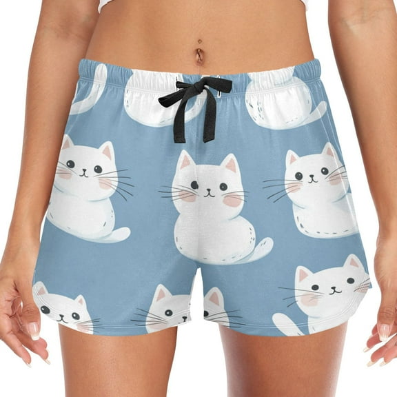 Women's Soft Sleep Shorts Relaxed Fit Lounge Pajama Bottoms Shorts for Women Pajama for Home and Comfort White Cat
