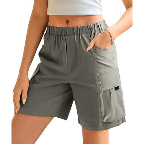IVIR Summer Women 8" Cargo Bermuda Shorts Knee Length Long Shorts with Pockets