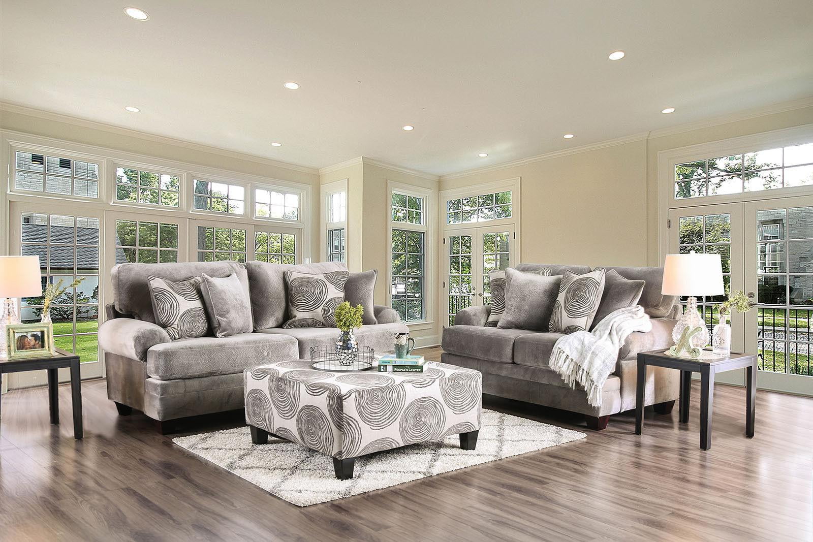 Gray Microfiber 3-Piece Living Room Set with Ottoman