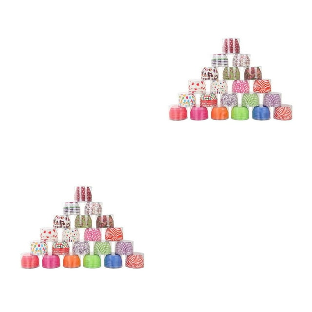Transemion 100Pcs Muffin Cupcake Paper Cups Cupcake Liner Baking Muffin Box Cup Case Birthday Wedding Party Tray Cake Decorating Tools Random Color 5x7x3cm 2Set