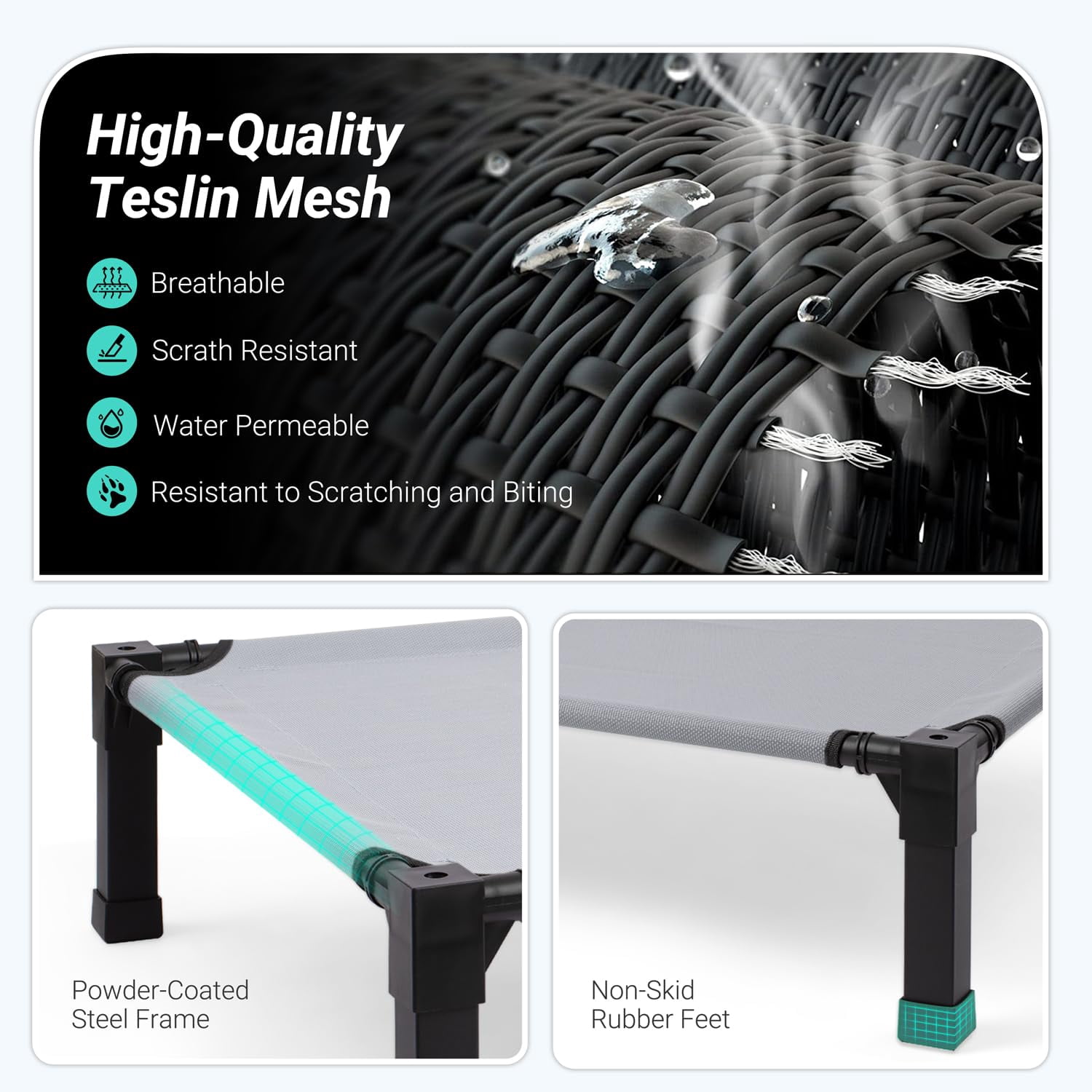 Elevated Outdoor Dog Bed  Pet Steel-framed And Non-slip Feet Raised With Waterproof Washable Breathable Teslin Mesh 42in