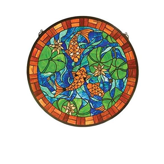Meyda Tiffany 82558 Koi Pond Lily Stained Glass Window, 24" W x 24" H