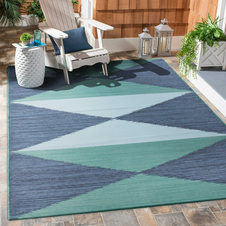 DIAMOND DESIGN BLUE Outdoor & Indoor Rug Durable Weather Proof Washable  Garden Patio Garage Kitchen 