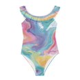 thumbnail image 3 of Girls Ruffle One Piece Swimsuit, Stretchy Fabric for Beach & Pool Activities Rainbow-colored Twists, 3 of 8
