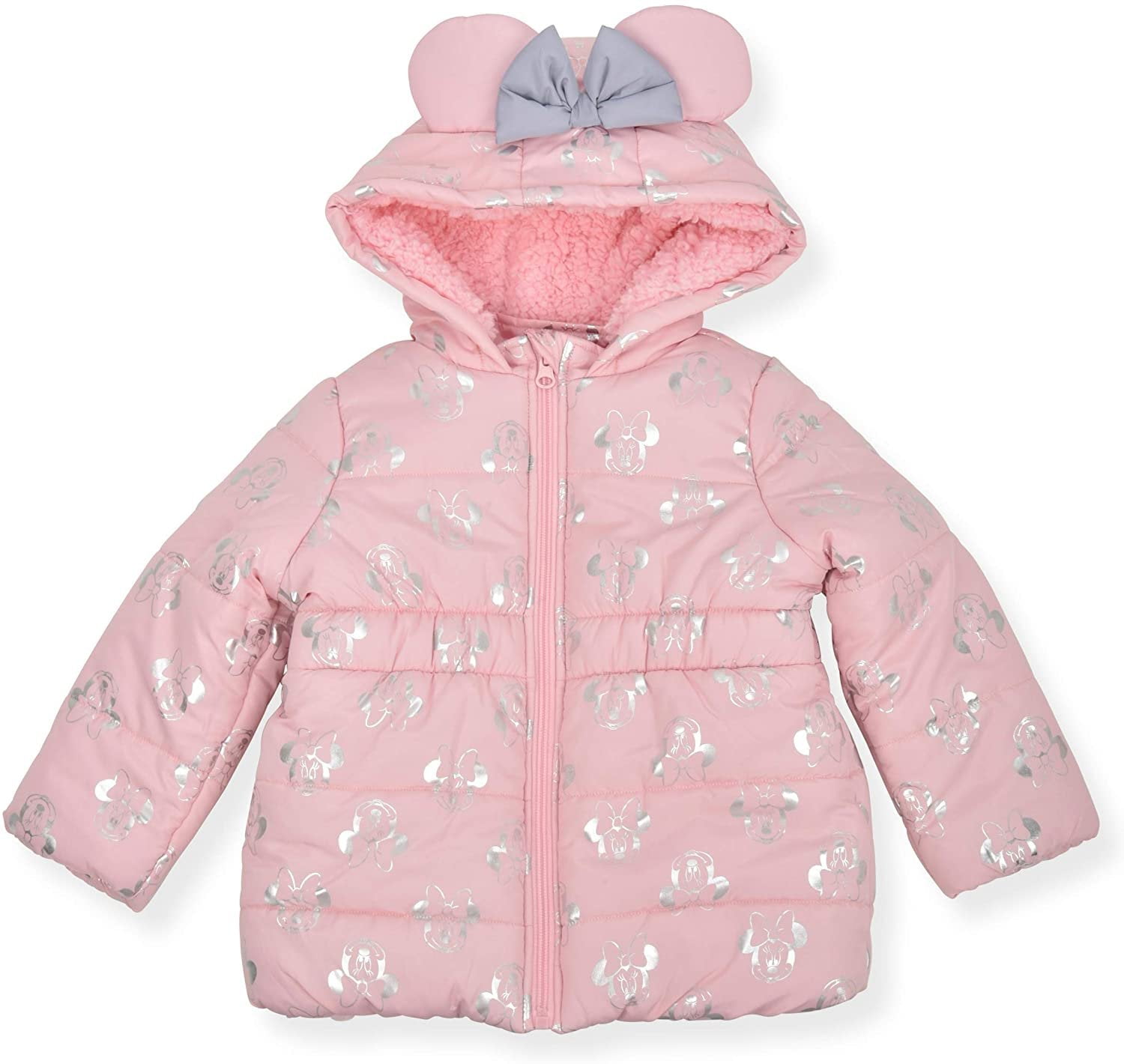 Disney Girls Minnie Mouse Hooded Puffer Pram with Bow and Ears 