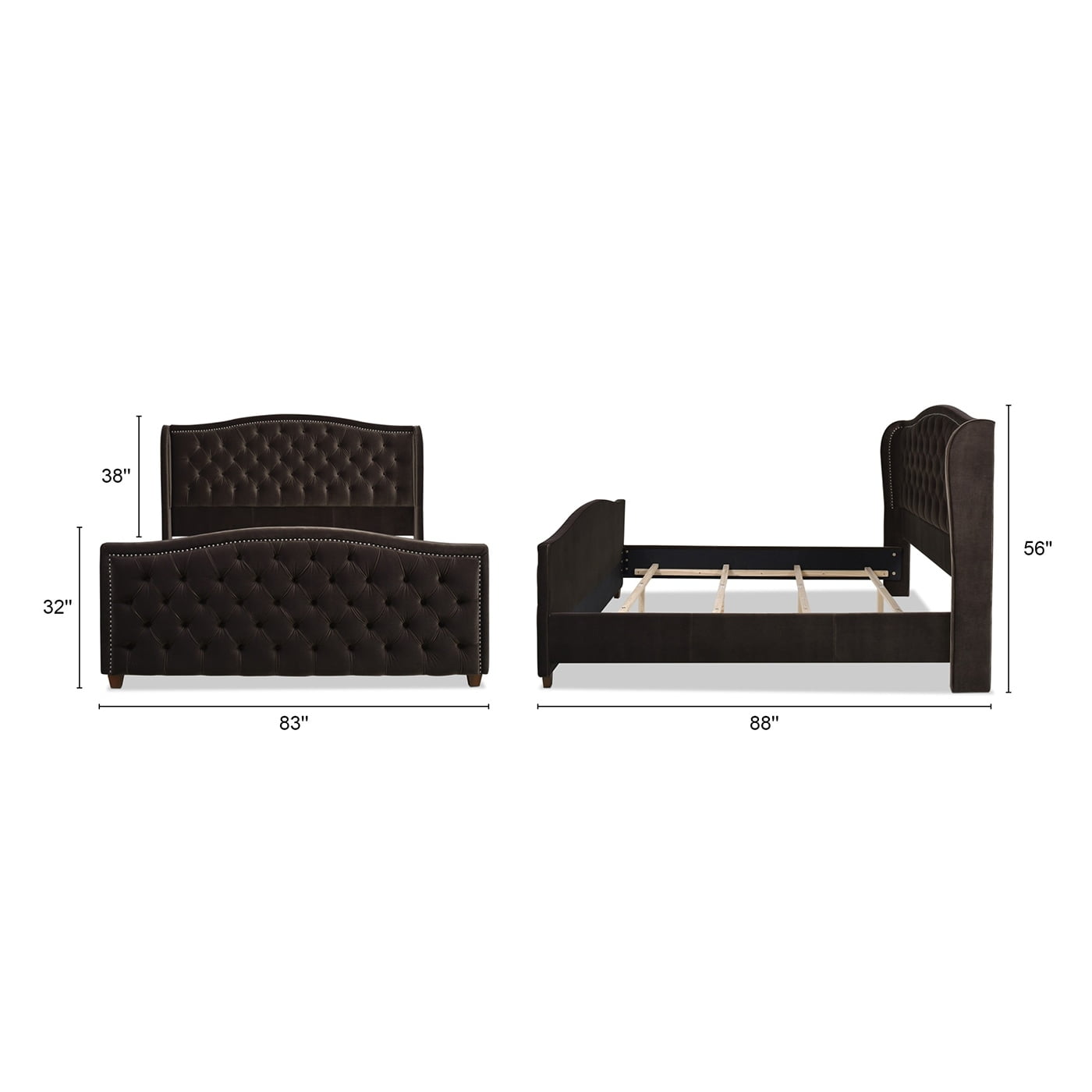 Jennifer Taylor Home Marcella Upholstered Shelter Headboard Panel Bed Set Deep Brown Performance Velvet Upholstered King Transitional, Mid-Century