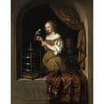 thumbnail image 2 of Caspar Netscher 12x14 Gold Ornate Wood Frame and Double Matted Museum Art Print Titled - A Woman Feeding a Parrot, with a Page (1666), 2 of 4